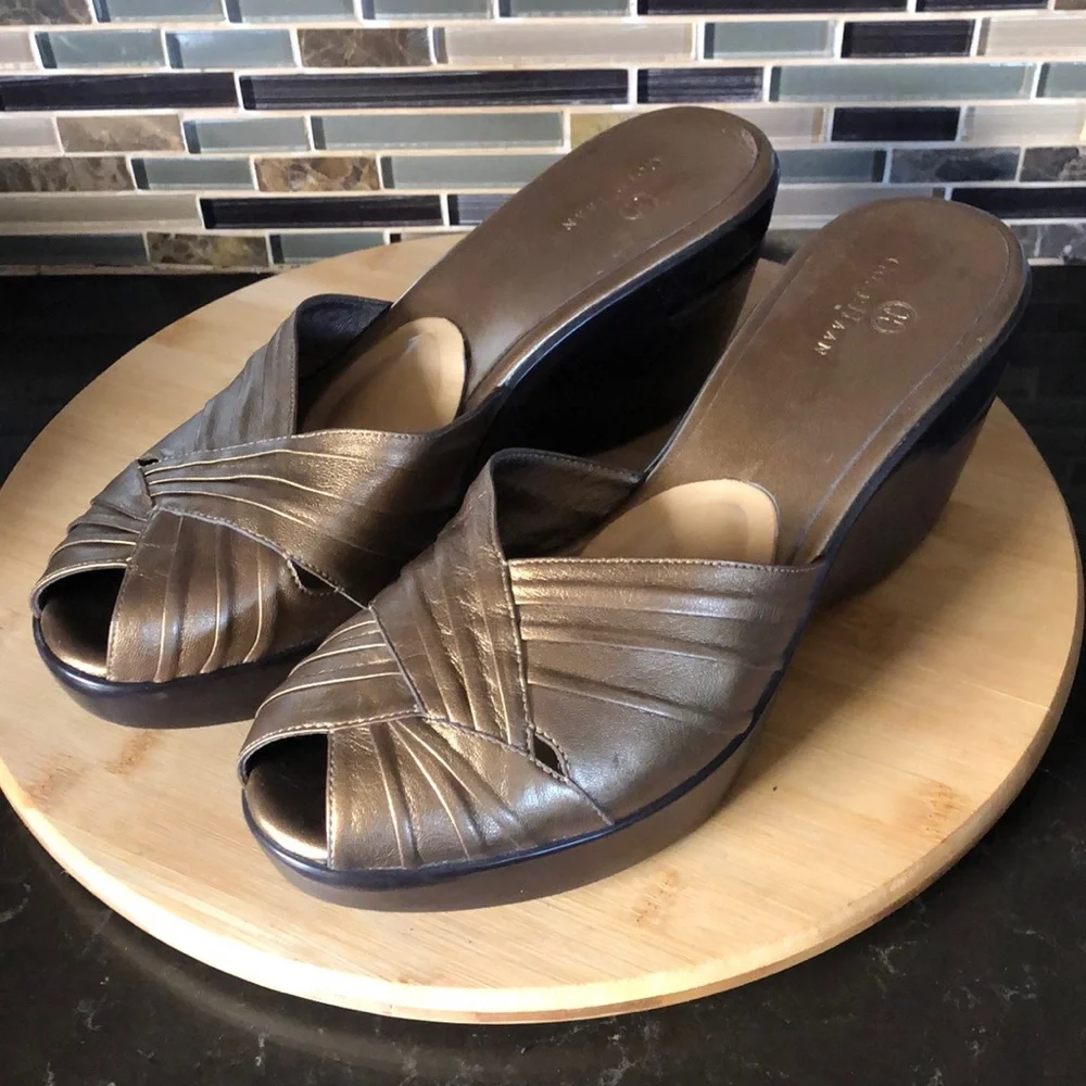Lot of 2 pair Cole Haan Austyn Peep Toe Wedge Sandal Mule Slides size‎ 11B